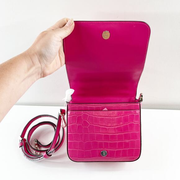 Kate Spade Staci Croc Embossed Mini Top Handle Crossbody Bag Purse Pink - Picture 3 of 9